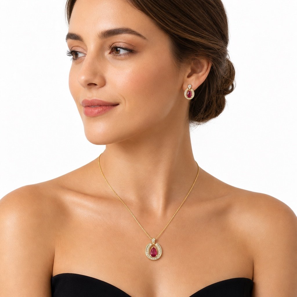 Conjunto gota Turmalina Rosa pedra Fusion - Imagem 3