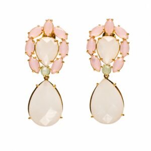 Brinco em cristais Quartzo Rosa, Branco Vela e Crisólita