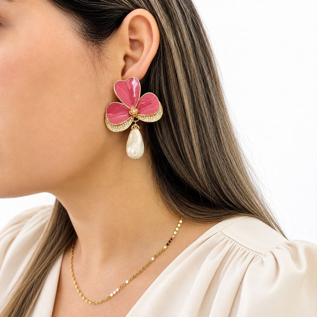 Brinco esmaltado Orquídea Pérola Barroca - Imagem 2