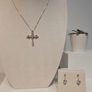 Conjunto Cruz  zircônia coração cristal