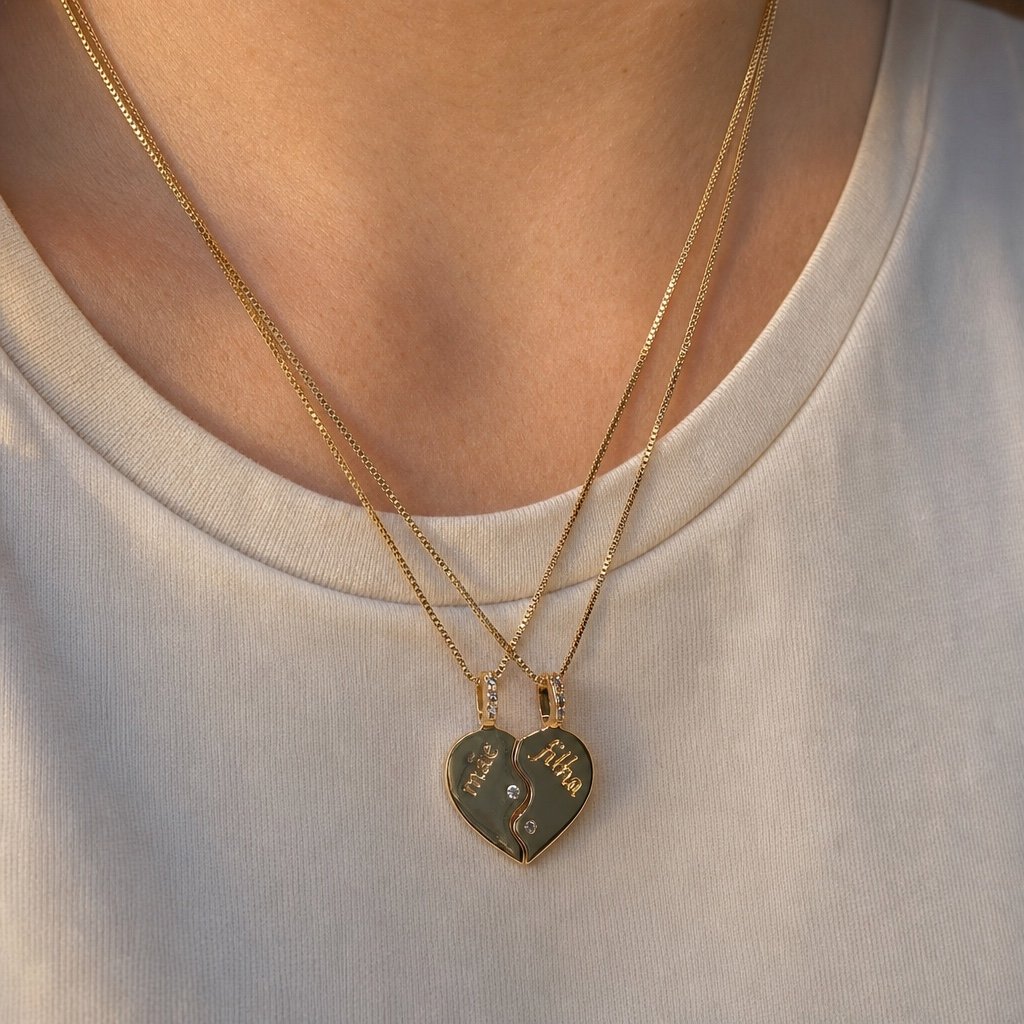 Conjunto de colar Mãe e Filha liso com zircônia - Imagem 2