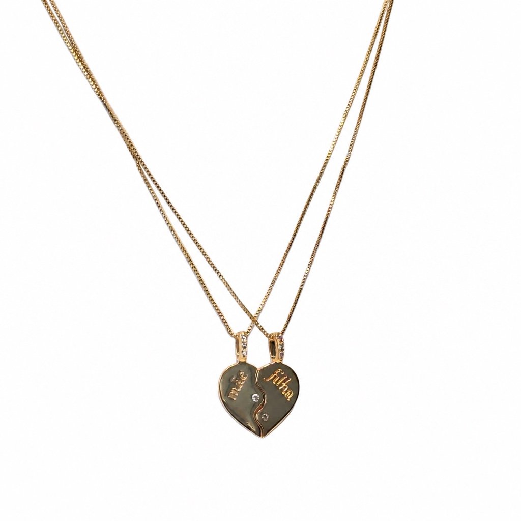 Conjunto de colar Mãe e Filha liso com zircônia