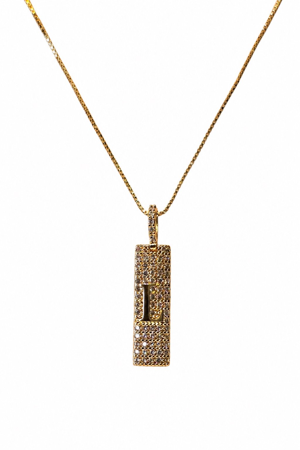 Colar de letra liso e placa com zircônia
