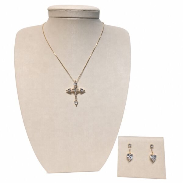 Conjunto Cruz  zircônia coração cristal